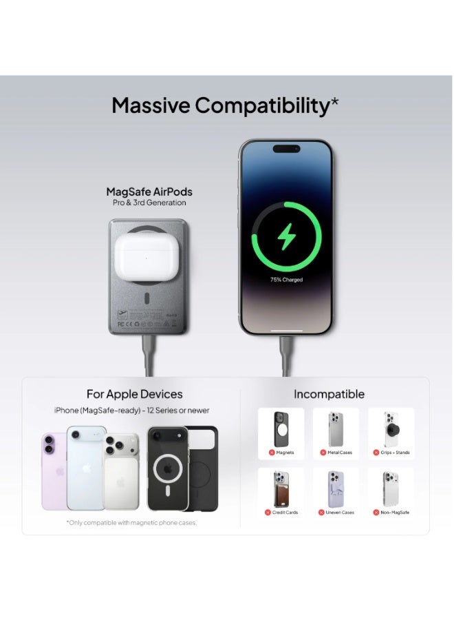 LISEN P601 Qi2 Ultra-Slim Magnetic Power Bank 5000mAh, 15W Wireless Charging