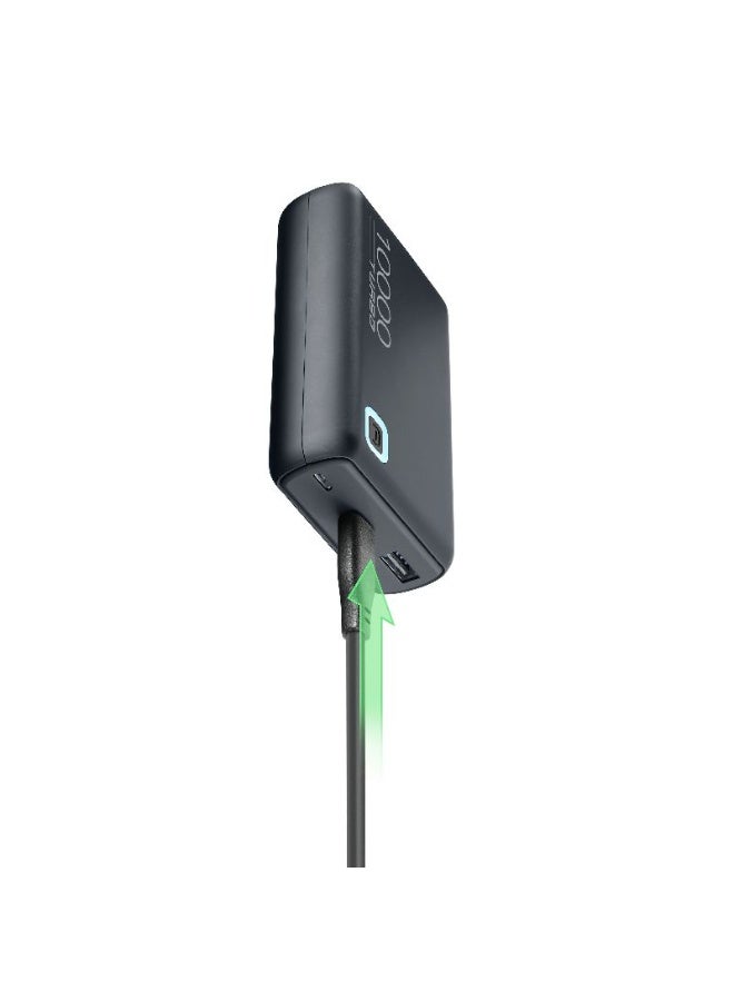 Cellularline Essence Turbo 10000mAh Power Bank – 20W Fast Charging, 3 Ports, Black