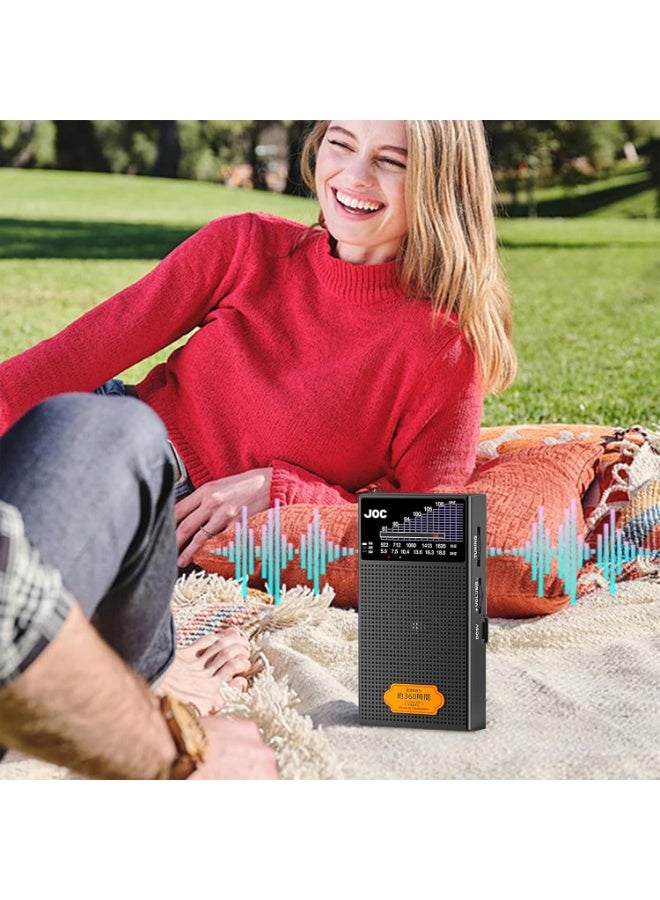 JOC TG-Q22 Portable Lightning-Resistant Radio, FM AM SW Multi-Band Radio with Rechargeable 14500 Battery, Loud Speaker, Headphone Jack and DC 5V Charging