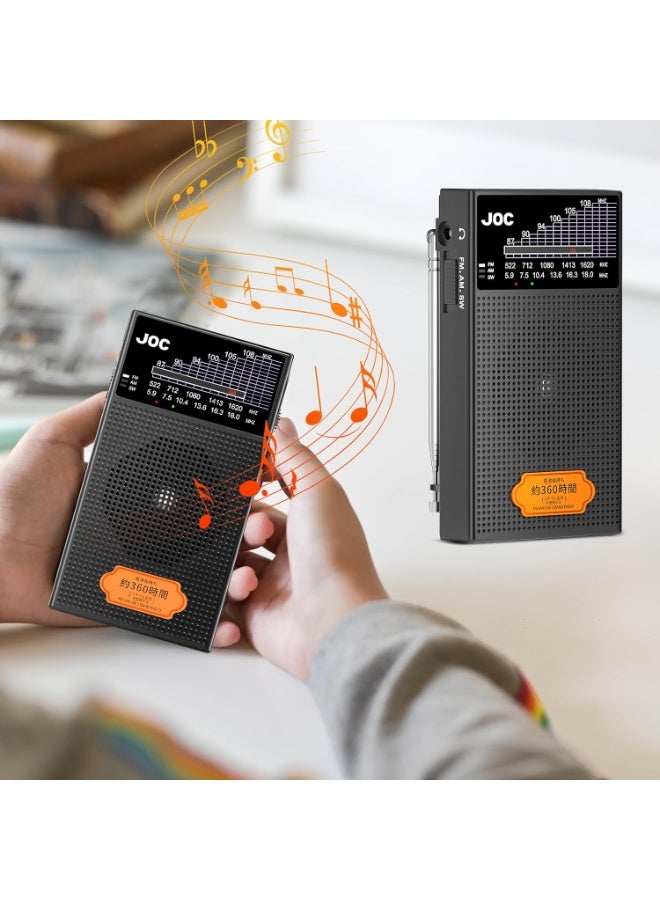 JOC TG-Q22 Portable Lightning-Resistant Radio, FM AM SW Multi-Band Radio with Rechargeable 14500 Battery, Loud Speaker, Headphone Jack and DC 5V Charging