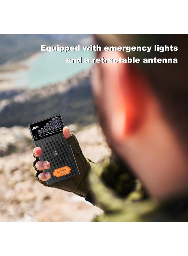 JOC TG-Q22 Portable Lightning-Resistant Radio, FM AM SW Multi-Band Radio with Rechargeable 14500 Battery, Loud Speaker, Headphone Jack and DC 5V Charging