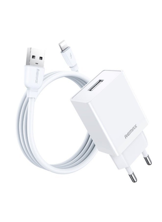 12W Wall Charger with Lightning Cable, 1USB 2.4A Fast Charging Adapter with Smart Protection Chip – Compact and Safe for iPhone, iPad & Apple Devices - White