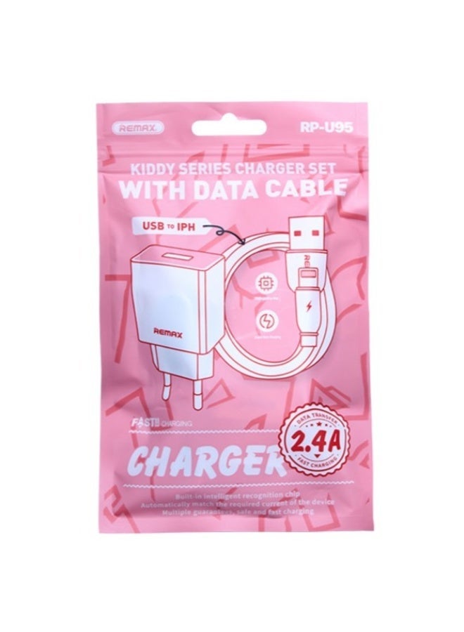 12W Wall Charger with Lightning Cable, 1USB 2.4A Fast Charging Adapter with Smart Protection Chip – Compact and Safe for iPhone, iPad & Apple Devices - White