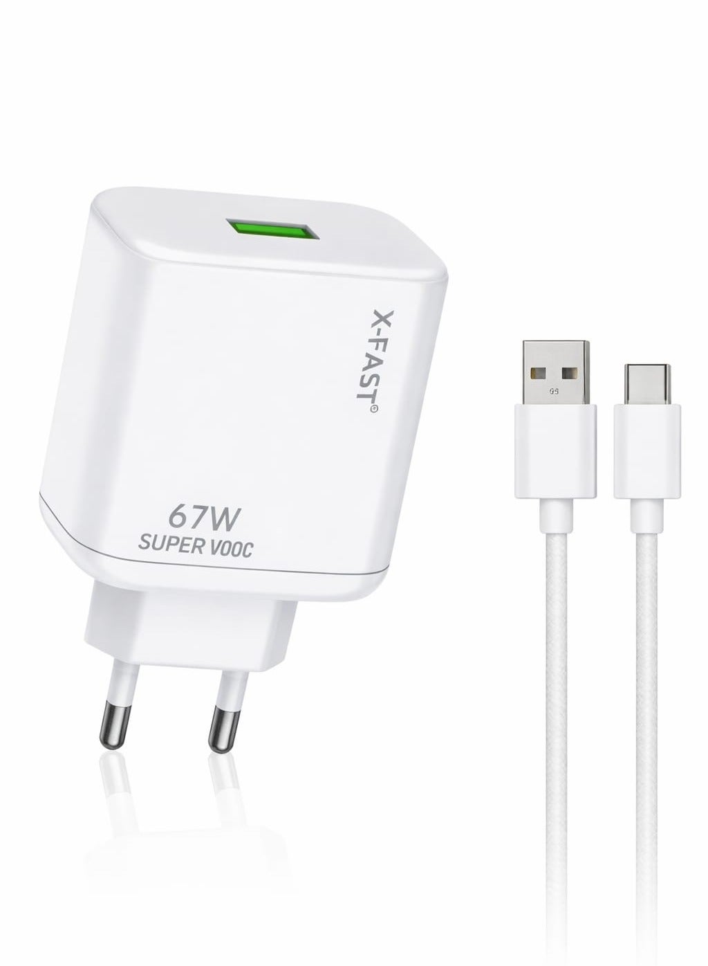 XA-106 67W Super VOOC Fast Charging Wall Charger 2 in 1 Type-C Cable Overcharge Protection