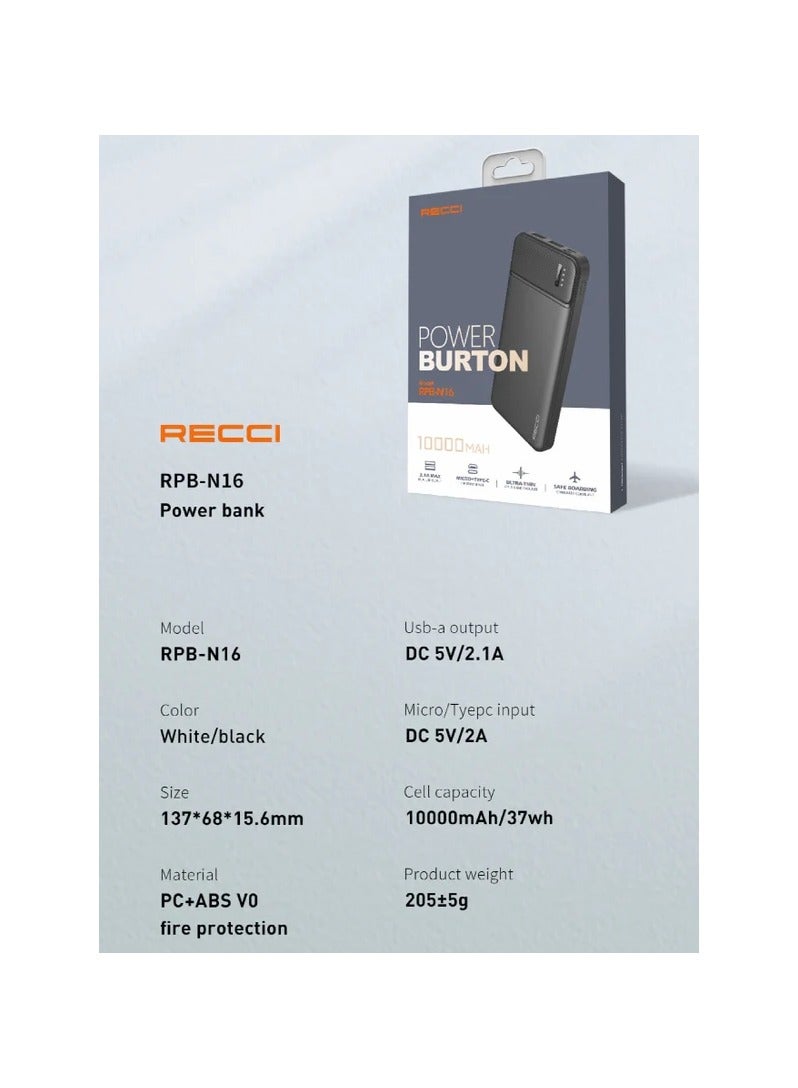 Recci RPB-N16C Burton 2.1A 10000mAh Powerbank