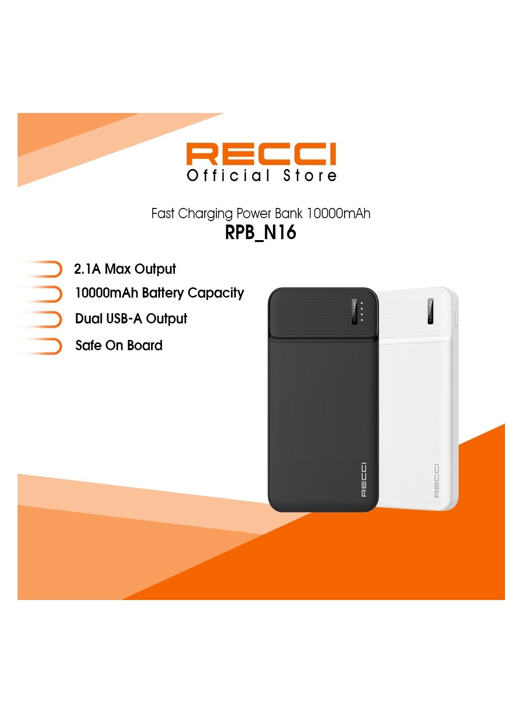 Recci RPB-N16C Burton 2.1A 10000mAh Powerbank