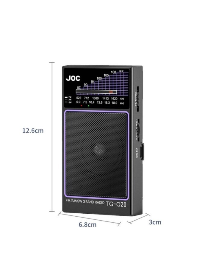 Multiband Portable AM -FM and  SW Radio Compact Mini Retro Radio Built-in Speaker, Black