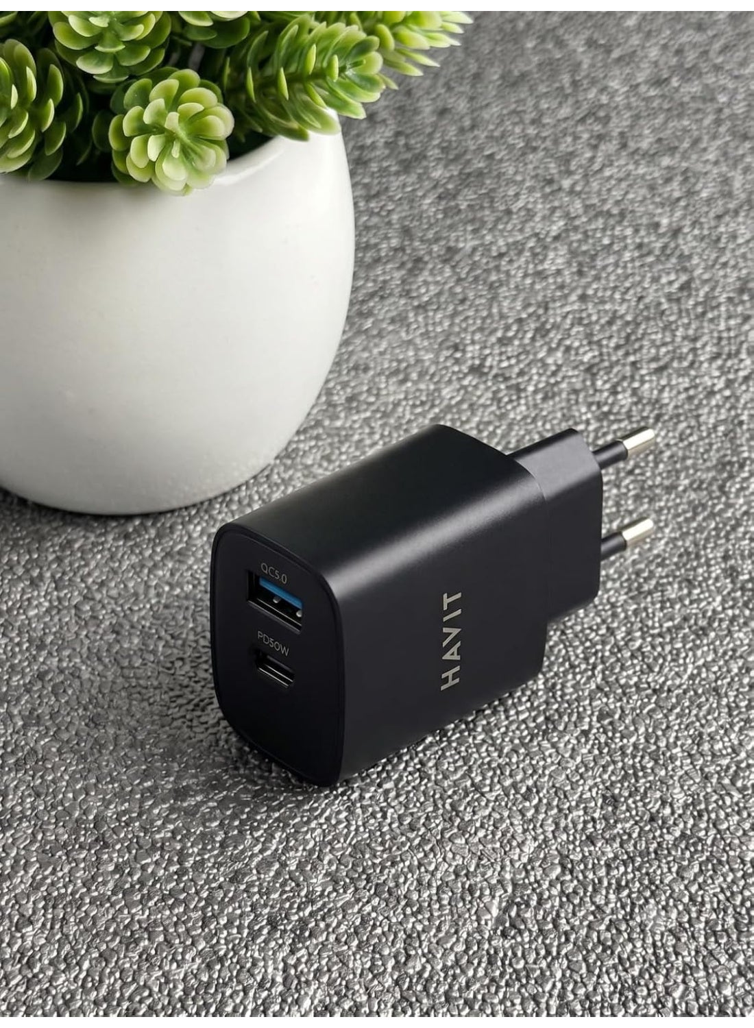 HAVIT ST932-30W GaN Wall Charger with 60W USB-C to USB-C Nylon Cable, EU Plug, Fast Charging Adapter for Smartphones, Tablets, Laptops, Nintendo Switch & Other USB-C Devices