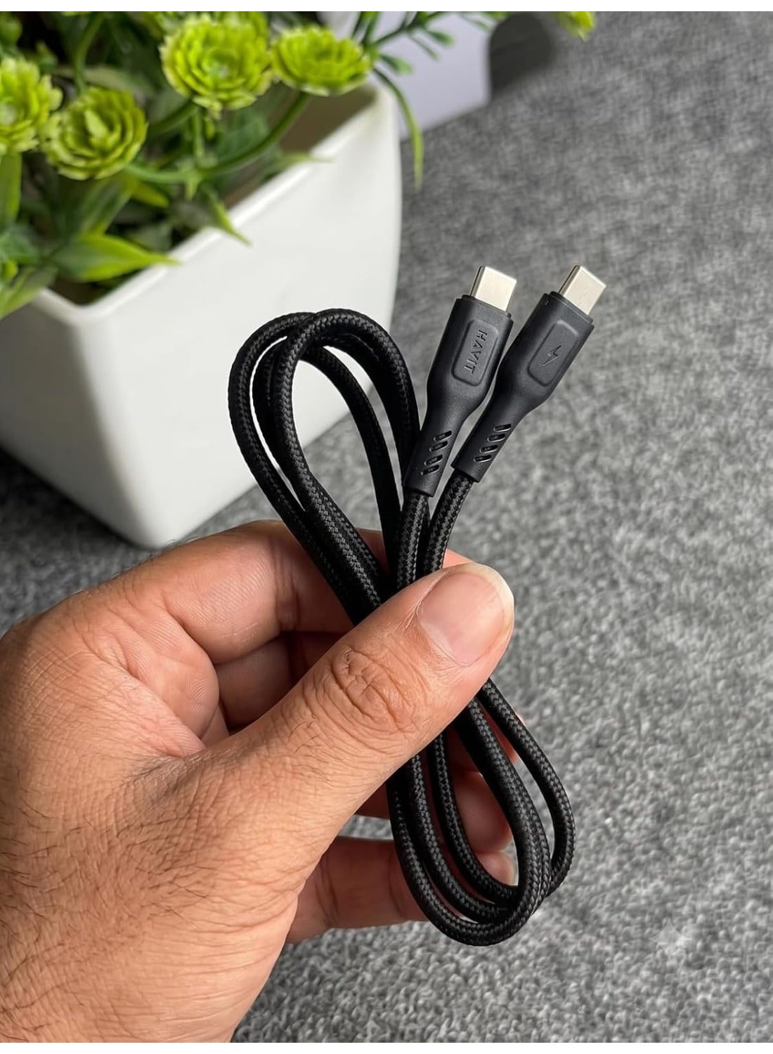 HAVIT ST932-30W GaN Wall Charger with 60W USB-C to USB-C Nylon Cable, EU Plug, Fast Charging Adapter for Smartphones, Tablets, Laptops, Nintendo Switch & Other USB-C Devices