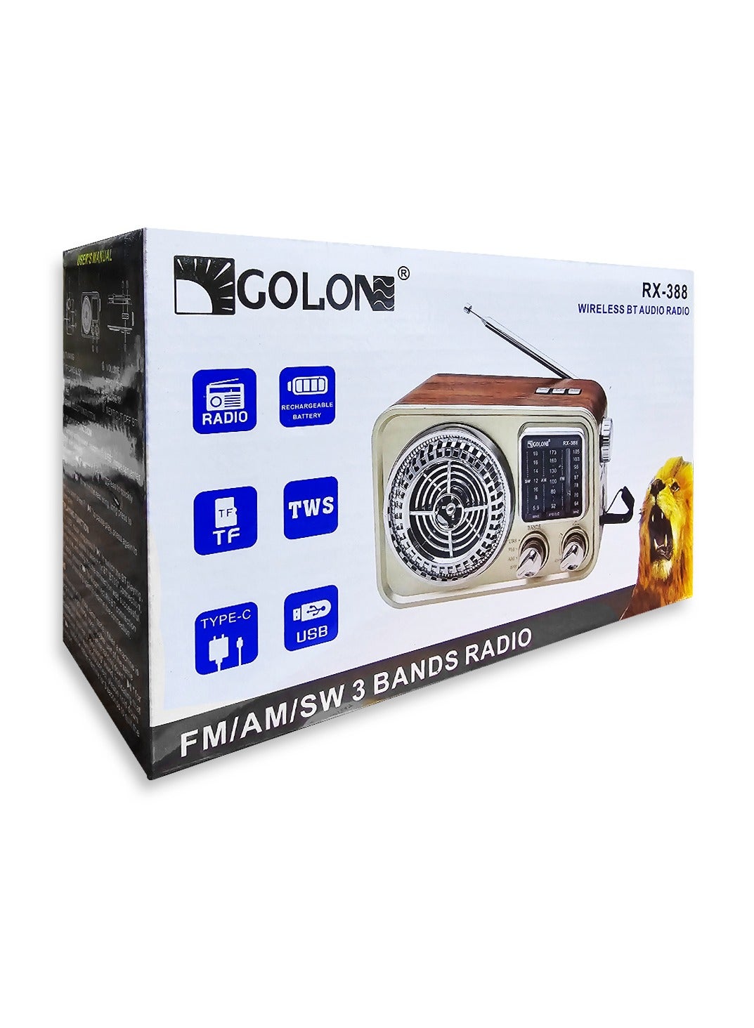 RX-388 Portable Bluetooth Speaker with FM/AM/SW 3 Band Radio, Bluetooth 5.3 Wireless Speaker, Rechargeable Retro Radio with USB & TF Card Support, TWS Stereo Pairing, Bass Sound for Outdoor & Home Use  Copy Title