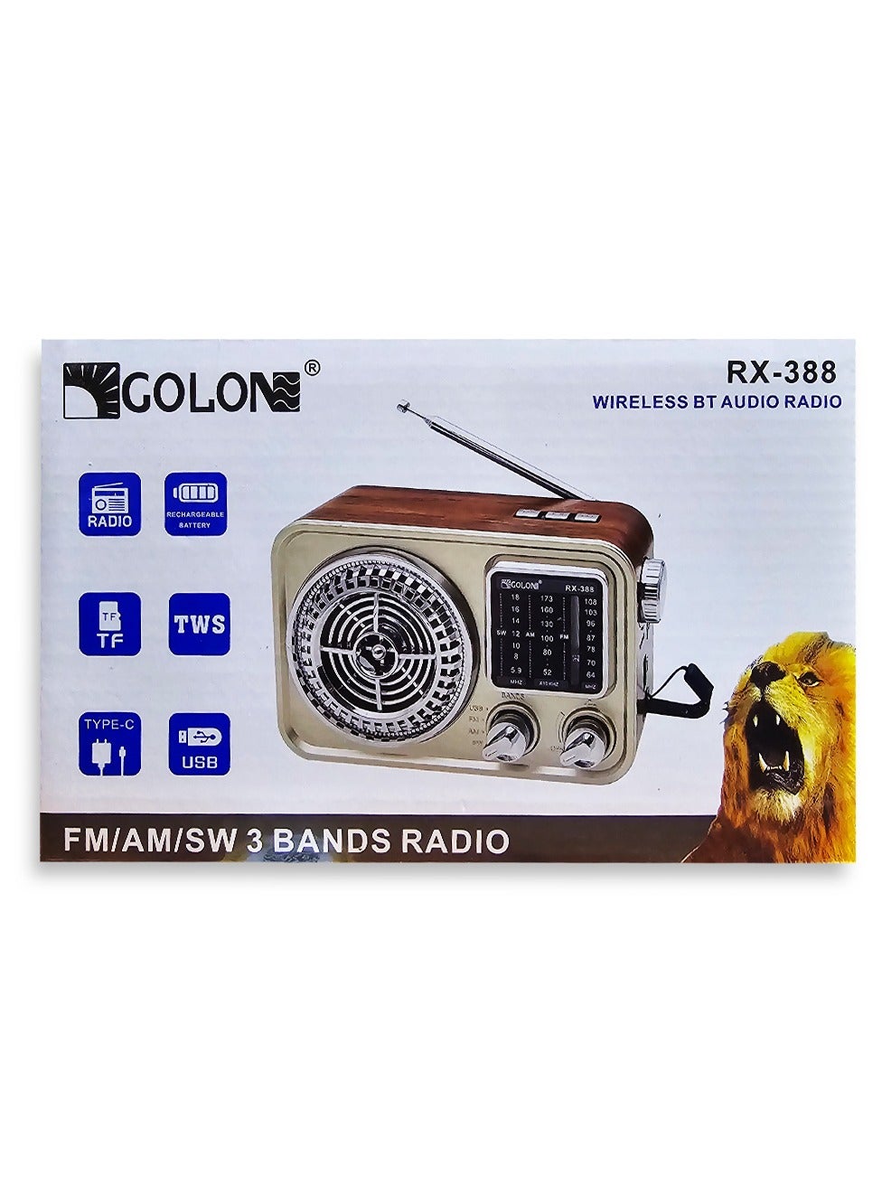 RX-388 Portable Bluetooth Speaker with FM/AM/SW 3 Band Radio, Bluetooth 5.3 Wireless Speaker, Rechargeable Retro Radio with USB & TF Card Support, TWS Stereo Pairing, Bass Sound for Outdoor & Home Use  Copy Title