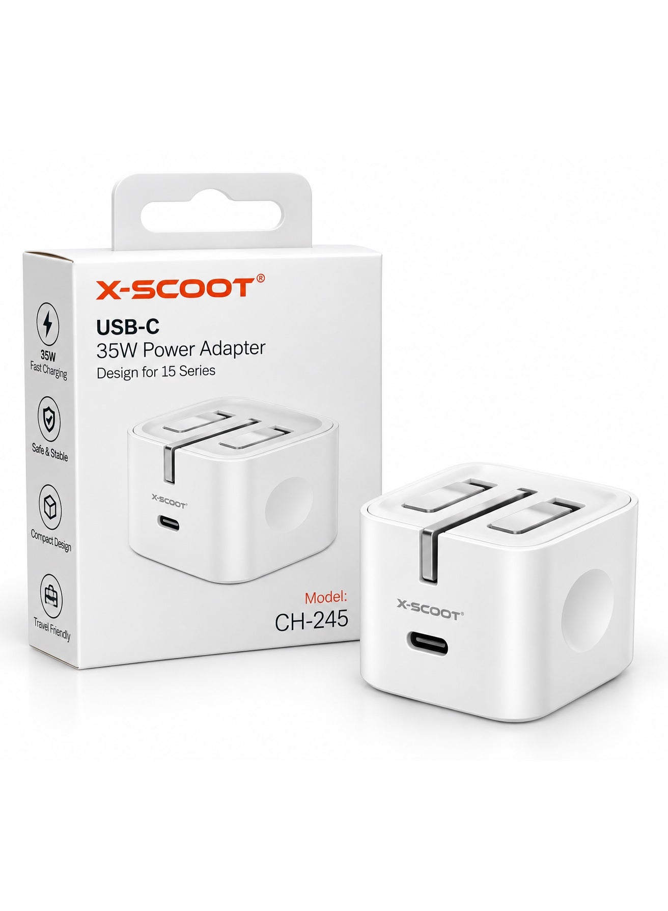 CH-245 35W USB-C Power Adapter, Type-C Fast Wall Charger, Compact Portable Charging Adapter for Smartphones, Tablets & Compatible USB-C Devices – White