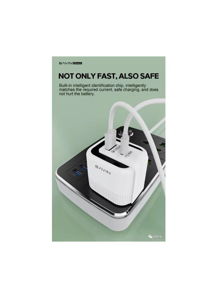 Bavin PC352E Ultra Fast Charging 18W Type C and USB charger in addition to the Type C charging cable for iPhone