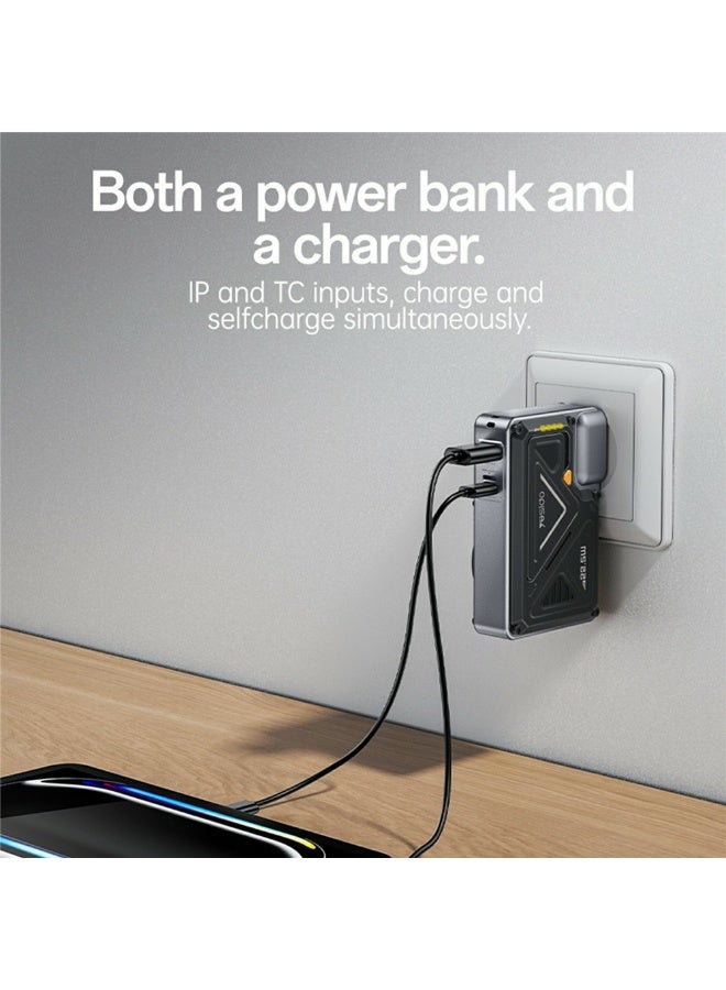 Yesido YP89 10000mAh Magnetic Wireless Power Bank with Built-in AC Plug & Cables - 22.5W Fast Charging Portable Charger with Phone Stand - Black/Grey