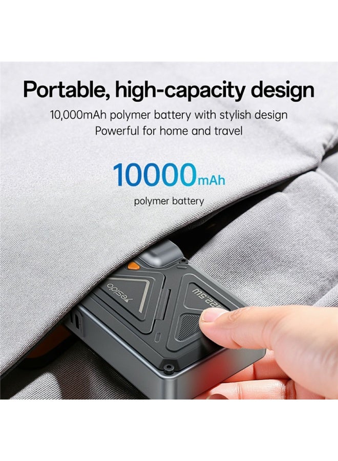 Yesido YP89 10000mAh Magnetic Wireless Power Bank with Built-in AC Plug & Cables - 22.5W Fast Charging Portable Charger with Phone Stand - Black/Grey