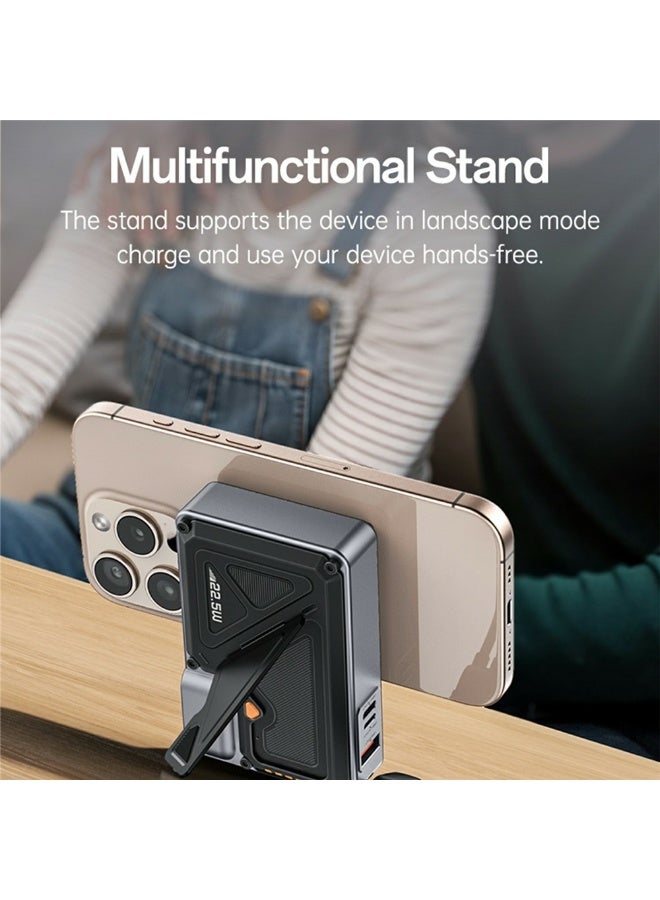 Yesido YP89 10000mAh Magnetic Wireless Power Bank with Built-in AC Plug & Cables - 22.5W Fast Charging Portable Charger with Phone Stand - Black/Grey