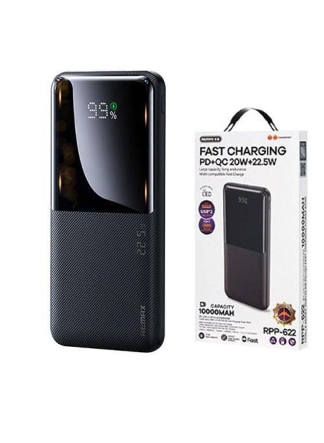 REMAX Portable Power Bank RPP-622 10000mAh 20W/22.5W PD+QC Fast Charging - Black