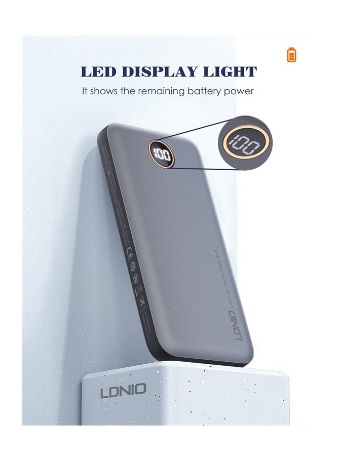 LDNIO P10 10000mAh Ultra Slim Power Bank With Led Digital Display - Grey