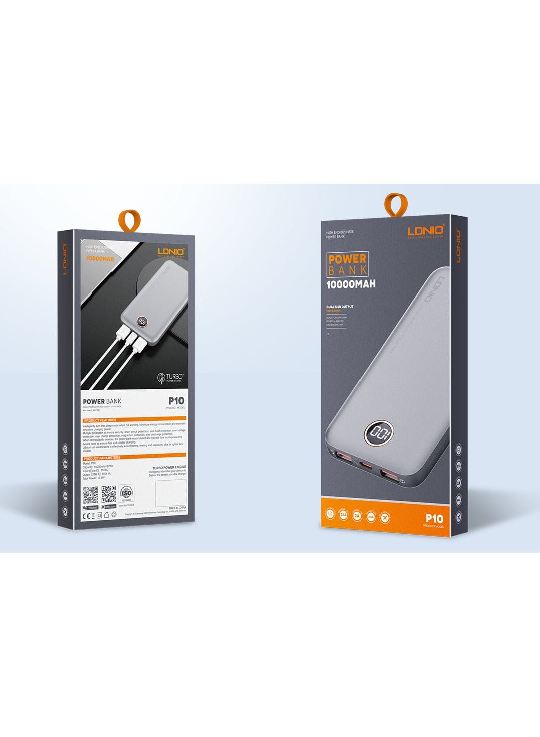 LDNIO P10 10000mAh Ultra Slim Power Bank With Led Digital Display - Grey